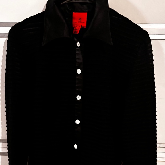 JS Collection Women’s Sheer Blouse Black Long Cuffed Sleeves Sz 10 - Picture 9 of 10